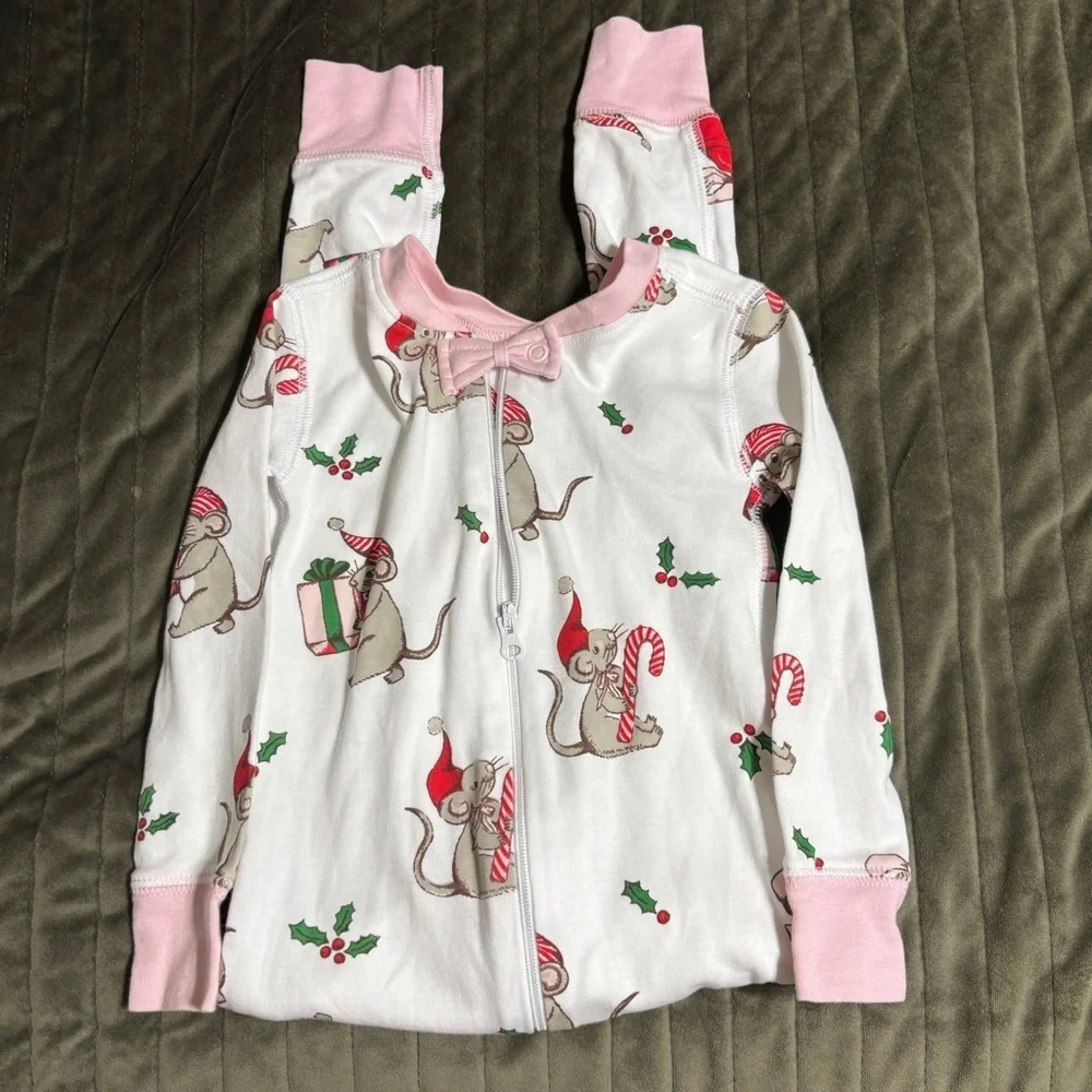The Beaufort Bonnet Company Festive Mouse Pajama Set - Pink and White